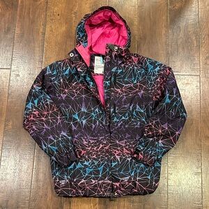 Empyre Black Ski Jacket with Pink and Blue Geometric Design